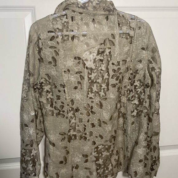 Floral Button up Blouse Shirt Floral Transparent - Picture 7 of 8